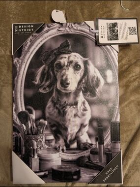 District Black & White Doxie Dog Wall Art - Hand Embellished